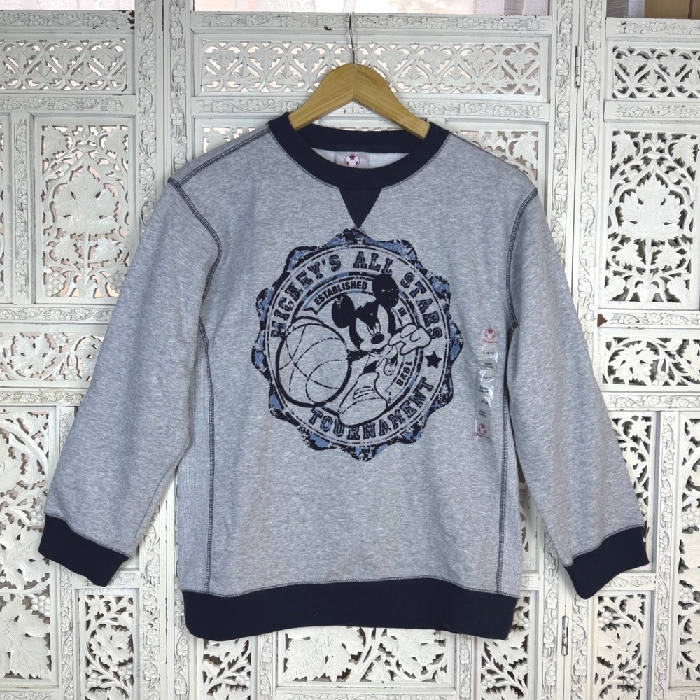 Disney Store Mickey Mouse Gray Long Sleeve Crew‎ Neck Sweatshirt Kids Large